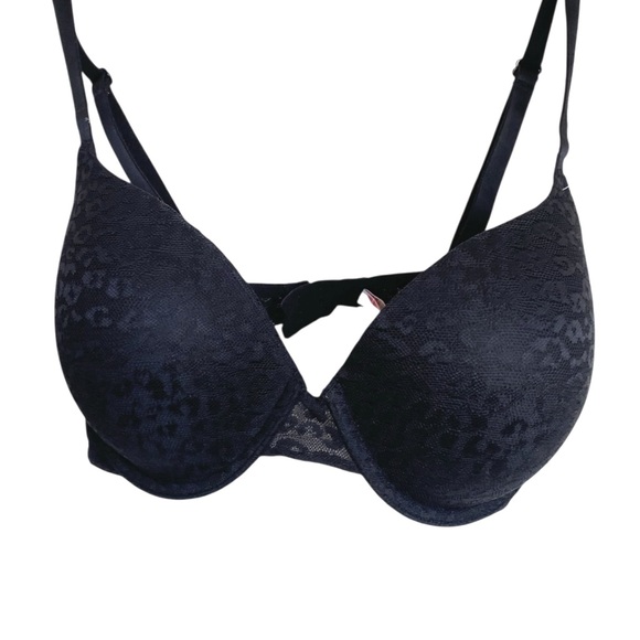 Pink by VS Black Midnight Leopard Where Everywhere Lightly Padded 32DDD Bra - Picture 1 of 7